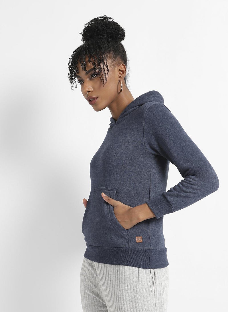 Campus Sutra Women's Teal Heathered Hoodie With Kangaroo Pocket - Image 3