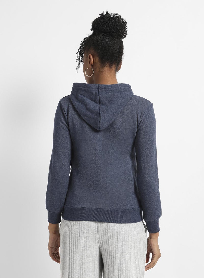 Campus Sutra Women's Teal Heathered Hoodie With Kangaroo Pocket - Image 5