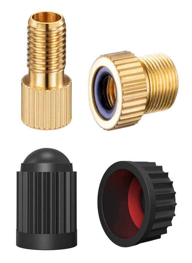 HZJD Brass Presta Valve Adapter, Convert Presta to Schrader Adaptor for Bike, Inflate Tire Using Standard Pump or Air Compressor, Tire Valve Caps(2PCS) - Image 1