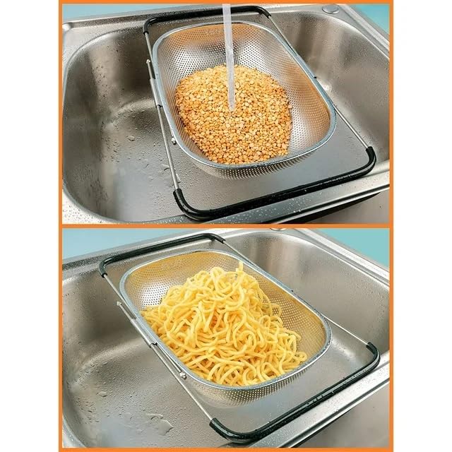 FYCAN Expandable Over The Sink Stainless Steel Strainer Colander Oval Strainer Basket Colander with Rubber Grip Handles Fine Mesh Colander for Kitchen Sink Strain Drain Rinse Fruits Vegetables - Image 5