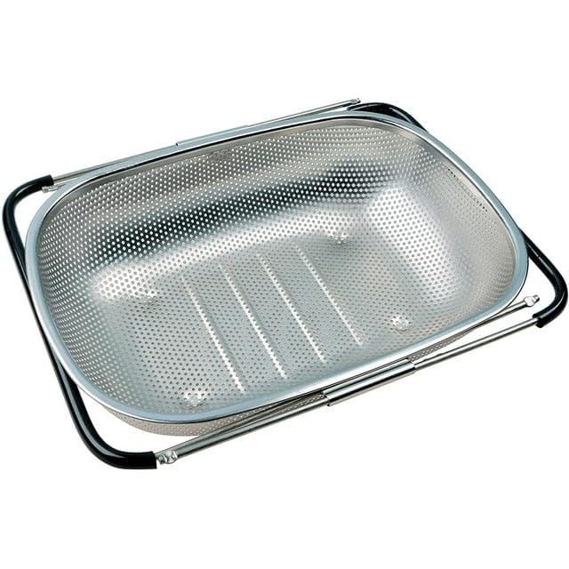 FYCAN Expandable Over The Sink Stainless Steel Strainer Colander Oval Strainer Basket Colander with Rubber Grip Handles Fine Mesh Colander for Kitchen Sink Strain Drain Rinse Fruits Vegetables - Image 1