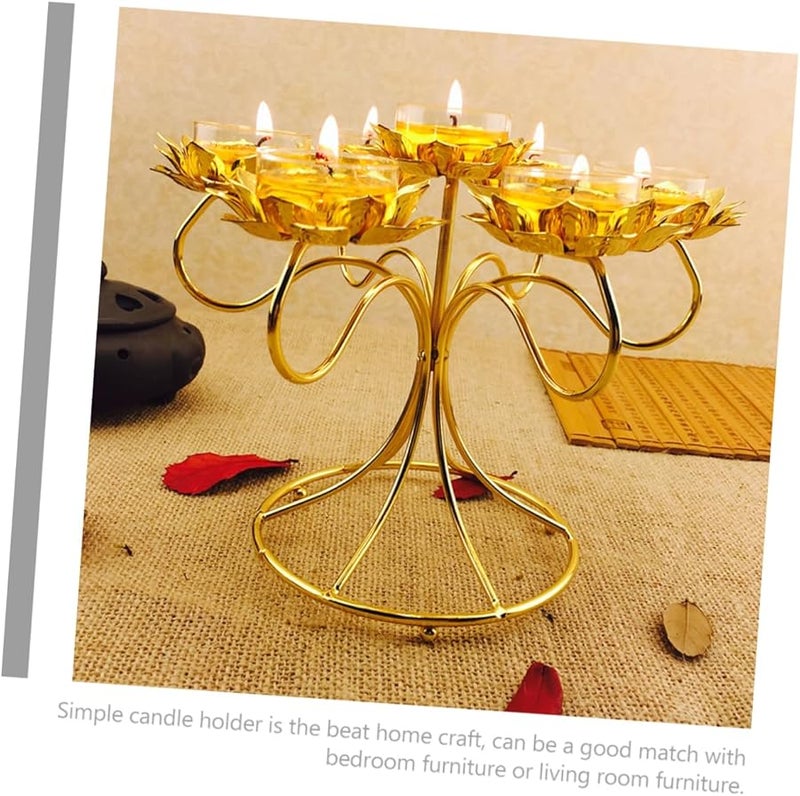 Cabilock Diwali Lotus Candle Holder 7 Lotus Tea Light Ghee Lamp Puja Altar Decoration - Image 3