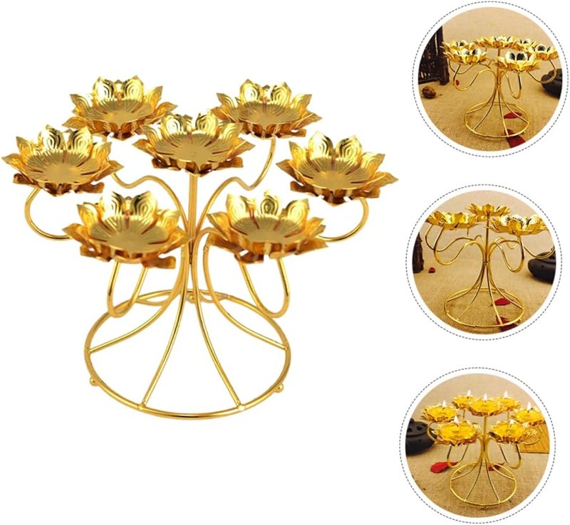 Cabilock Diwali Lotus Candle Holder 7 Lotus Tea Light Ghee Lamp Puja Altar Decoration - Image 5