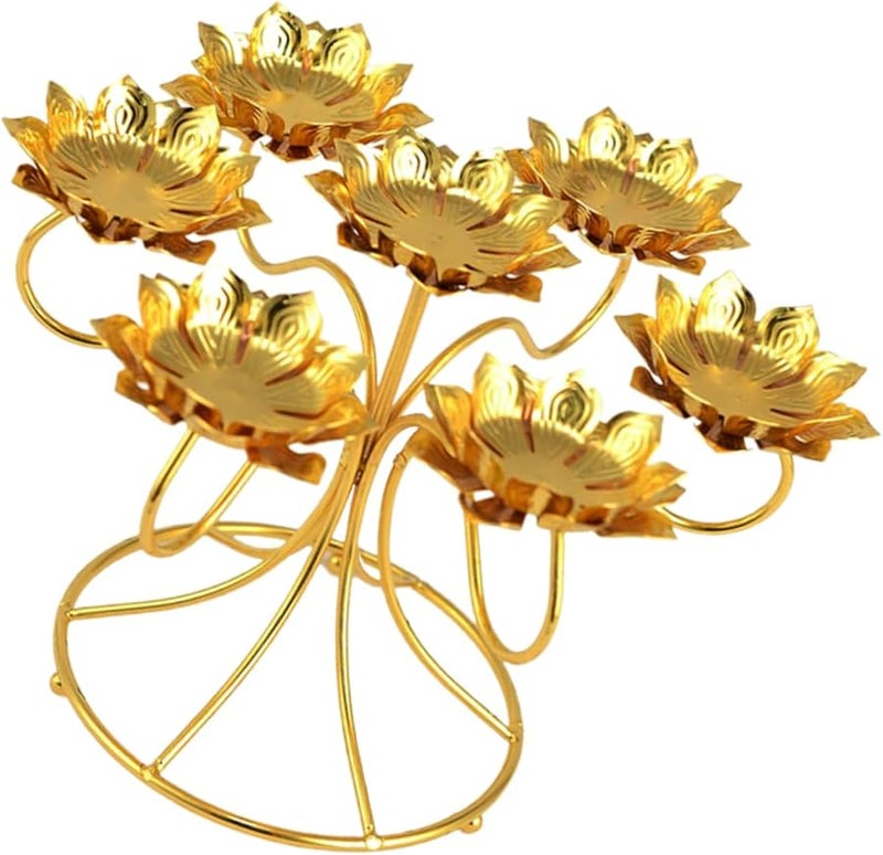 Cabilock Diwali Lotus Candle Holder 7 Lotus Tea Light Ghee Lamp Puja Altar Decoration - Image 1