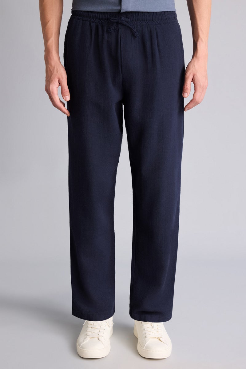 DeFacto Blue Man Relax Fit Elastic Waist Navy Blue Pants Casual - Image 3
