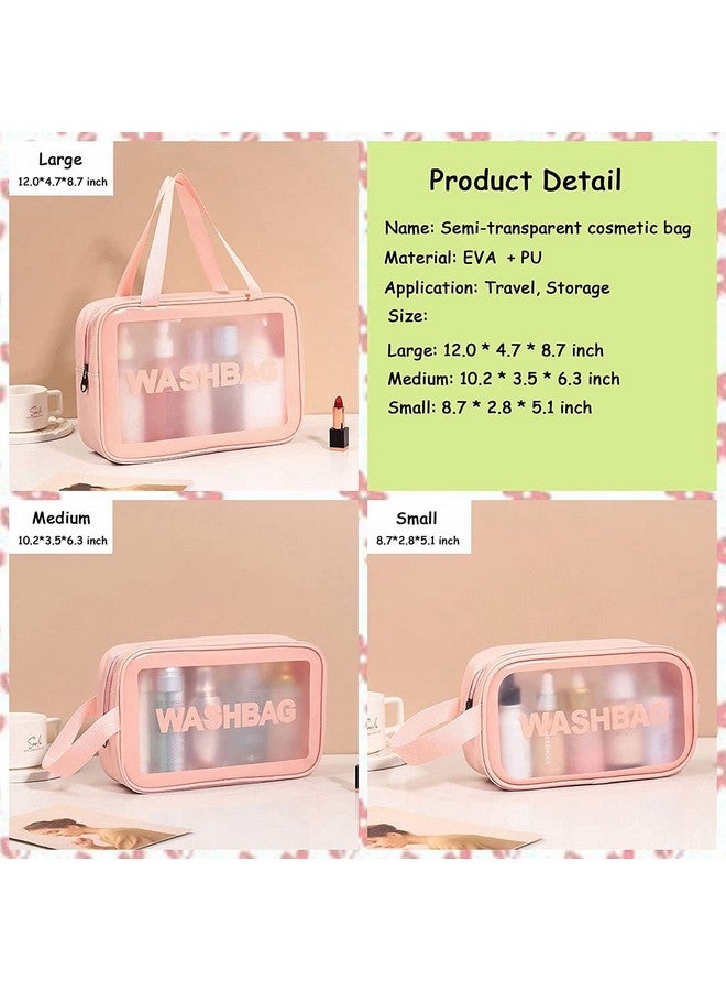 Spellwish Clear Travel Bags for Toiletries, 3Pcs Portable PVC Waterproof Cosmetic Bags, Transparent Travel Storage Carry Pouch, Toiletry Bags and Cosmetics Organizer for Women and Men (Pink) - Image 5