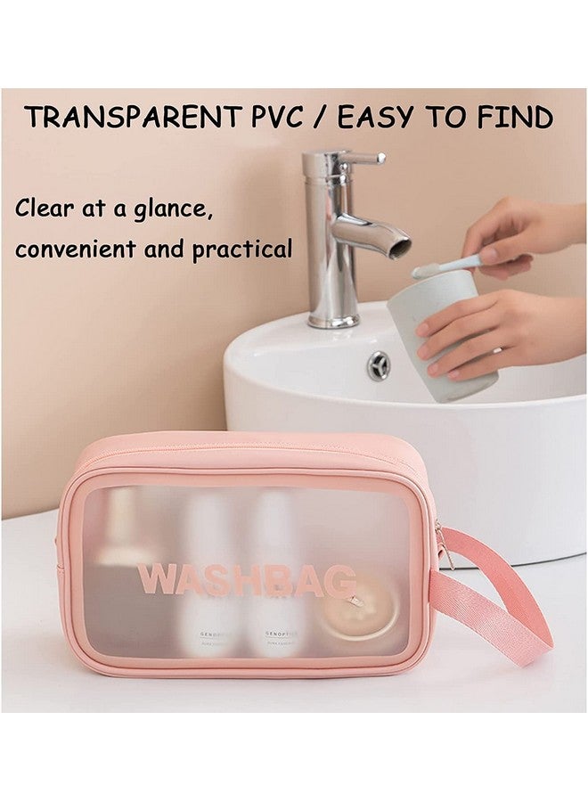 Spellwish Clear Travel Bags for Toiletries, 3Pcs Portable PVC Waterproof Cosmetic Bags, Transparent Travel Storage Carry Pouch, Toiletry Bags and Cosmetics Organizer for Women and Men (Pink) - Image 3