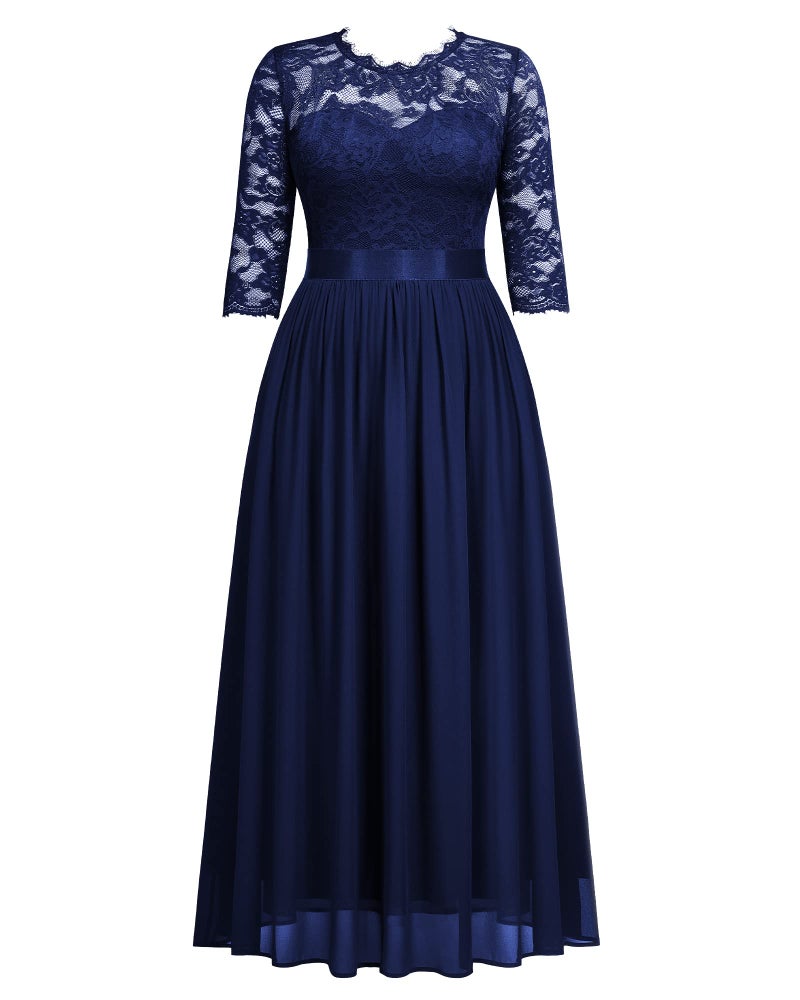 Miusol Women's Formal Floral Lace Plus Size Wedding Maxi Dress A-Navy Blue - Image 5
