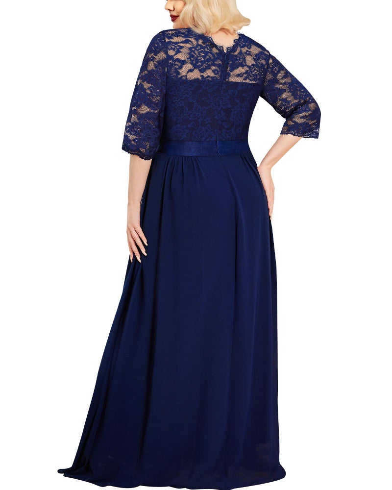 Miusol Women's Formal Floral Lace Plus Size Wedding Maxi Dress A-Navy Blue - Image 2