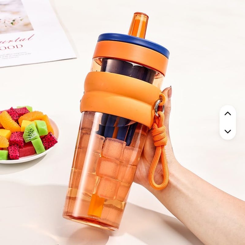 LIMVON 32oz Reusable Water Bottle Tumbler with Lid & Straw – Leakproof Sports Cup for Gym, Fitness & Travel, Portable Shaker for Coffee, Juice & Iced Beverages (Orange) - Image 1