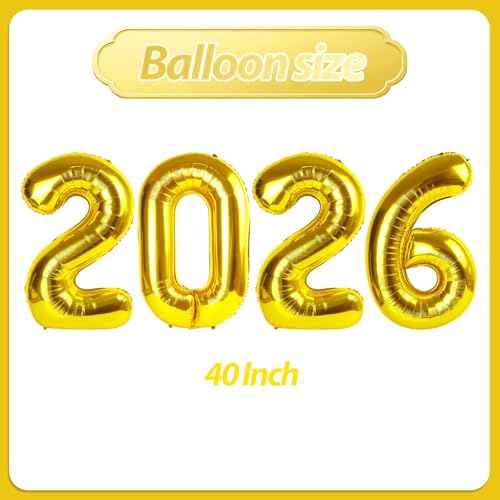 Villorem 2026 Balloons Gold 2026 Balloon Numbers 40 Inch Happy New Year Foil Balloons 2026 for New Year Eve Party Supplies Birthday Graduation Anniversary Decorations - Image 5