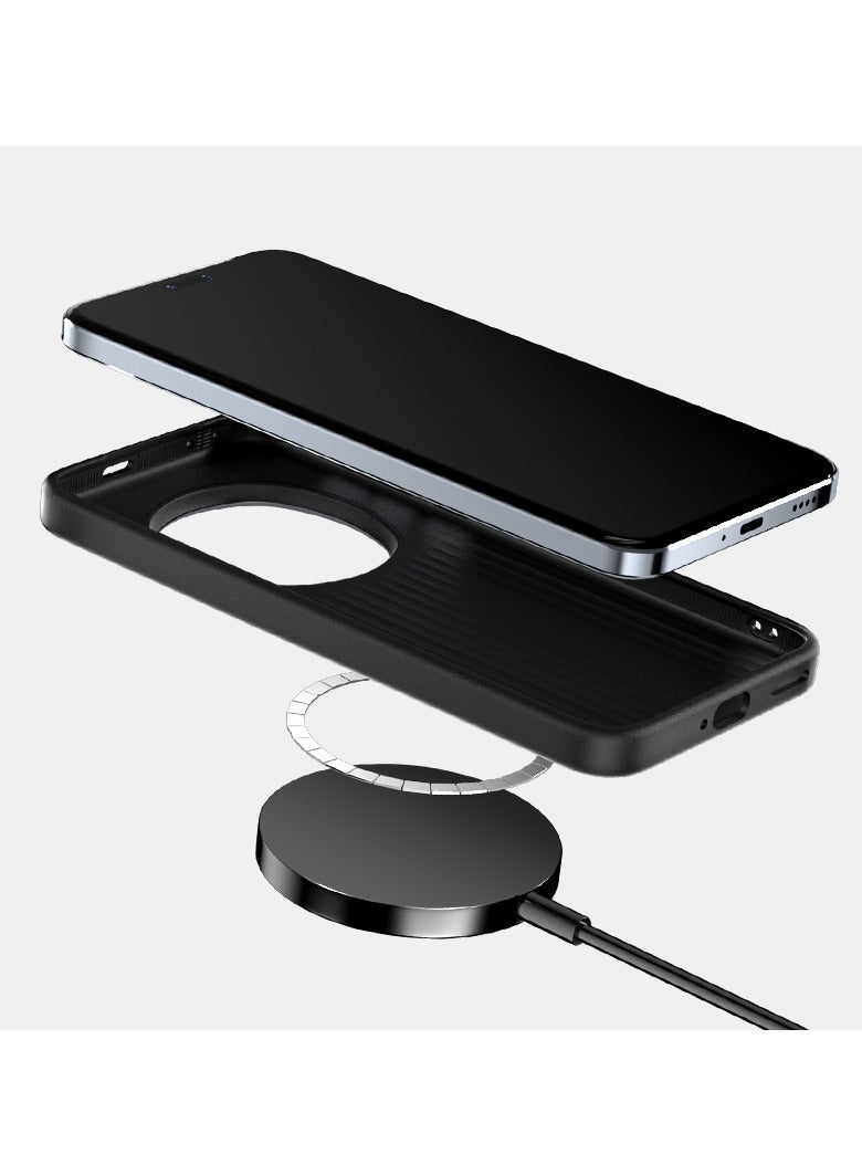أبيل جراب هاتف مغناطيسي فاخر من ألياف الكربون غير اللامع لهاتف هونر ماجيك 7 برو مع شحن لاسلكي وغطاء خلفي مقاوم للصدمات - أسود - Image 3