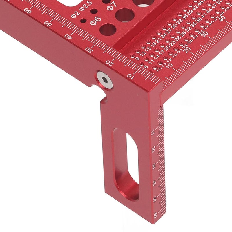 High Precision Aluminum Alloy Woodworking Square Protractor Multi Angle Measuring Ruler with Right Angle Ruler Locating Pin Wrench Red - Image 4