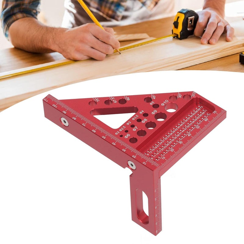 High Precision Aluminum Alloy Woodworking Square Protractor Multi Angle Measuring Ruler with Right Angle Ruler Locating Pin Wrench Red - Image 3