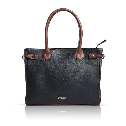 Berrylush Women Solid Black & Brown Side Checked Pattern PU Regular Tasselled Tote Shoulder Bag - Image 1