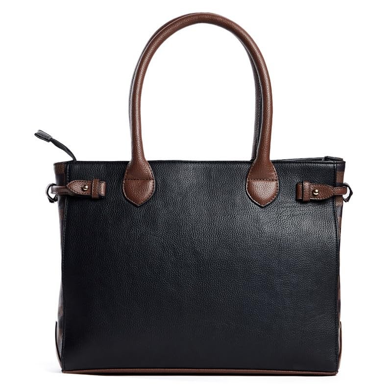 Berrylush Women Solid Black & Brown Side Checked Pattern PU Regular Tasselled Tote Shoulder Bag - Image 4