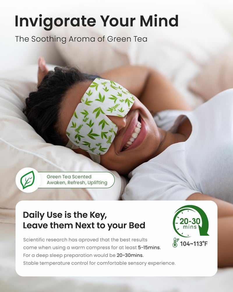 ProCIV 16 Packs Steam Eye Masks for Dry Eyes, Green Tea Warm Eye Mask, Relief Eye Fatigue & Puffy Eyes, Moist Heating Compress for Eyes, Self Heated Eye Mask, Disposable Travel Essentials & Relaxation Sets - Image 5