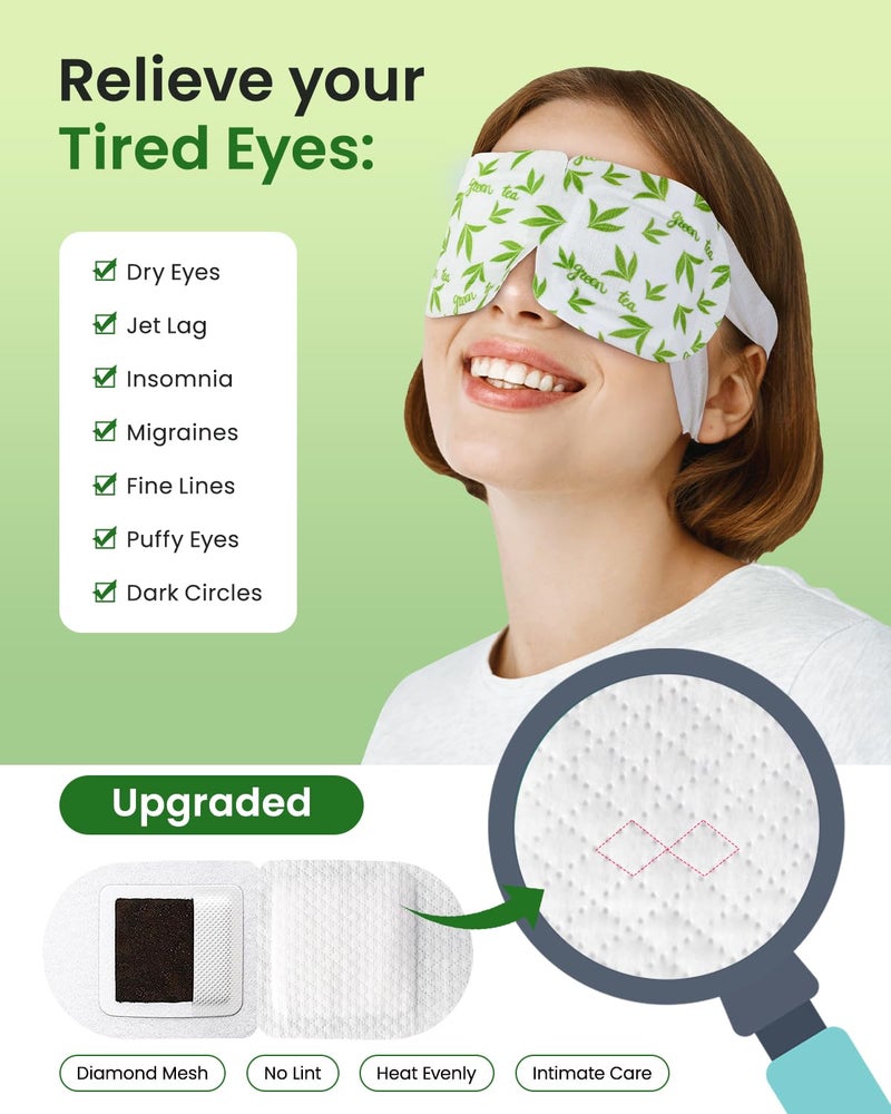 ProCIV 16 Packs Steam Eye Masks for Dry Eyes, Green Tea Warm Eye Mask, Relief Eye Fatigue & Puffy Eyes, Moist Heating Compress for Eyes, Self Heated Eye Mask, Disposable Travel Essentials & Relaxation Sets - Image 3