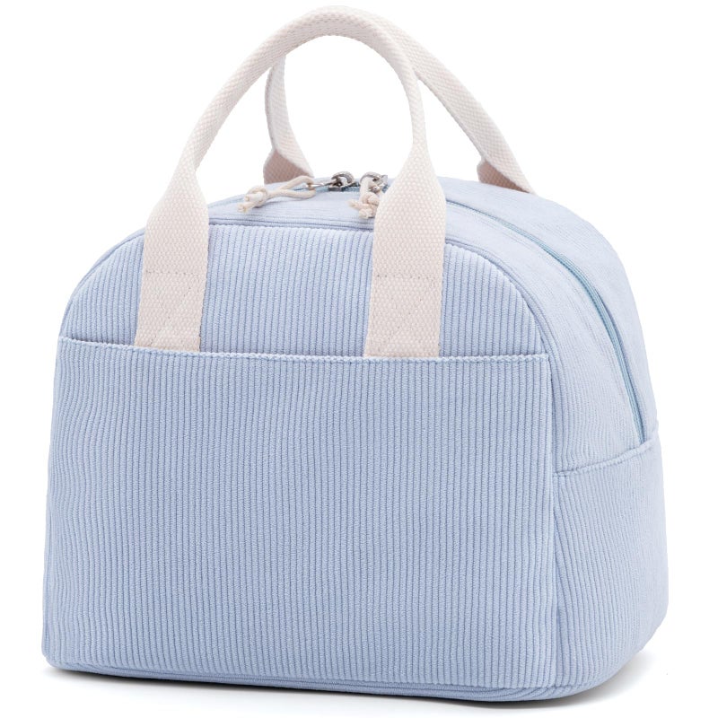 LOVELYWIND Insulated Cloud Blue Lunch Bag for Women Stylish Corduroy Tote with Aluminum Lining Large Capacity Reusable Cooler for Work Travel Beach or Picnic Cloud Blue WaterResistant Lunch Box - Image 2