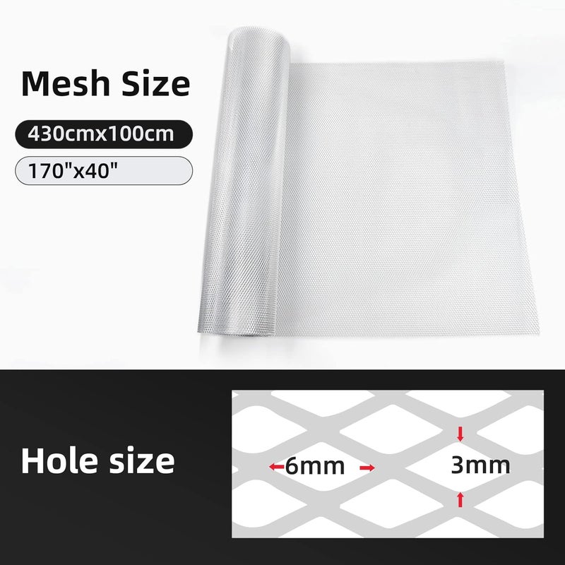 AggAuto Universal 170"x40" Car Grill Mesh - Aluminum Alloy Automotive Grille Insert Bumper Rhombic Hole 3x6mm, One of the Most Multifunctional Shape Grids Silver - Image 2