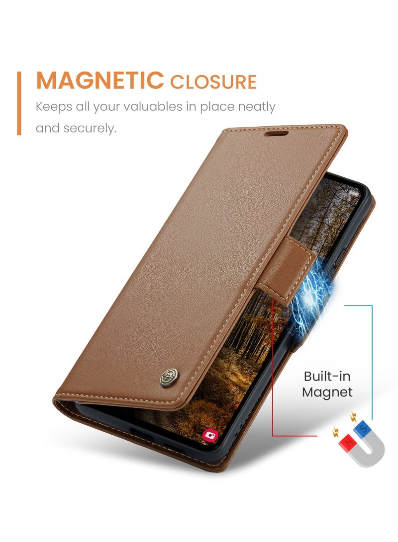 CaseMe For Samsung Galaxy S24 FE Cover, Soft PU Leather Shockproof Mobile Phone Wallet Case, Full Body Protective Flip Cover Magnetic Adsorption Back Cover - Image 3