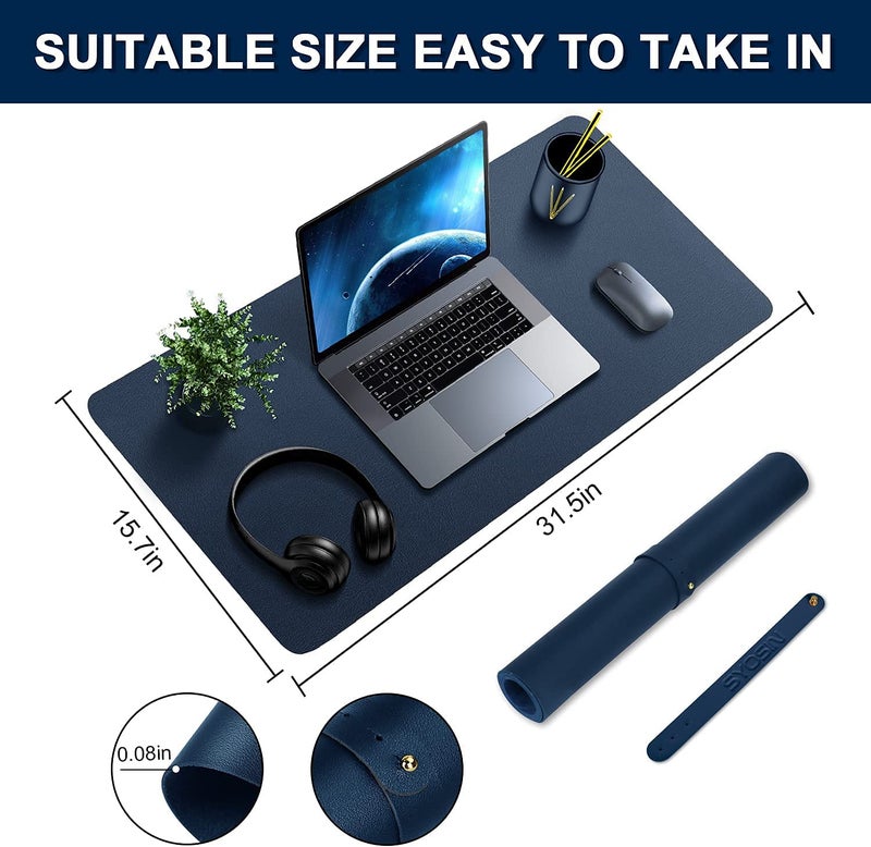 SHIDHMI Extended Mouse Pad/ Desk Mat Blotter for Work from Home/Office/Gaming/College/School/Writing Mat/Vegan PU Leather/Anti-Skid Slip,Reversible Splash-Proof (Dark Blue, 80 X 40) - Image 5