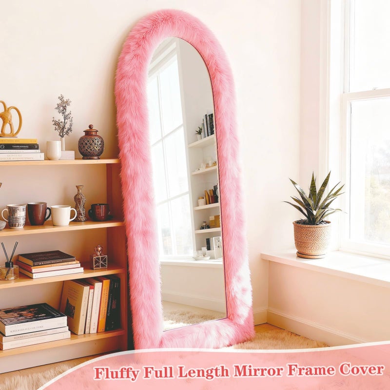 MTWENWENZY Fluffy Full Length Mirror Cover Universal Ultra Soft Non-Slip Border with Adhesive Tape Pink Fuzzy Frame Decor for Standing Mirror Bedroom Cloakroom Home Decor Women Gifts (pink, 64 x 21 Inch) - Image 5