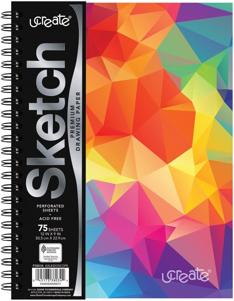 UCREATE Fashion Poly Cover Sketch Book Kaleidoscope Design, 9" x 12", Multi-Color 75 Sheets - Image 1