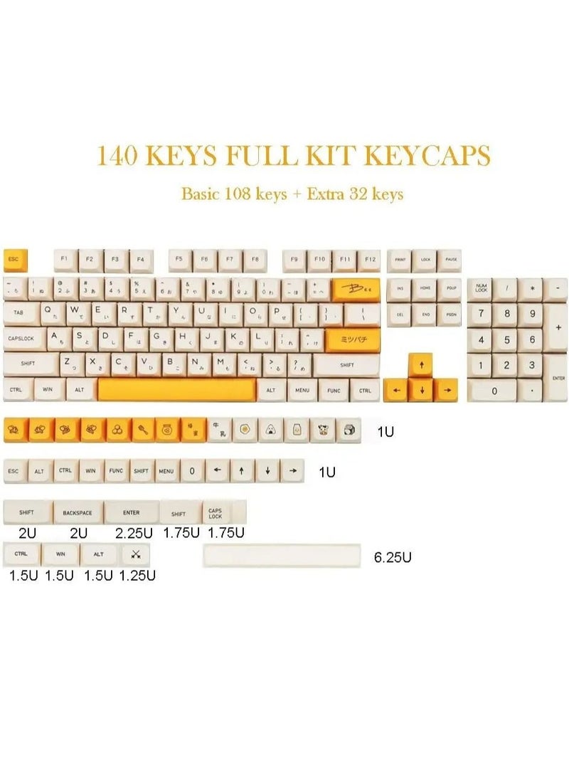 Captaintech PBT Keycaps 140 Keys XDA Profile Keycaps Dye-Sub Japanese Honey Milk Keycap, ANSI Layout Keycap Suitable for Mechanical Gaming Keyboard Gateron Kailh Cherry MX Switches (Keycaps only) - Image 2