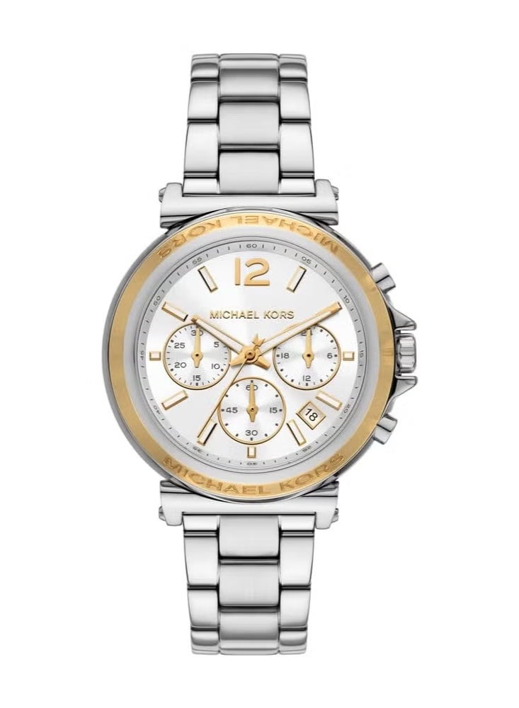 Michael Kors Women Michael Kors Maren MK7495 Women’s Watch – Silver Stainless Steel Bracelet & White Dial | 40mm Quartz Chronograph Elegant Timepiece - Image 1