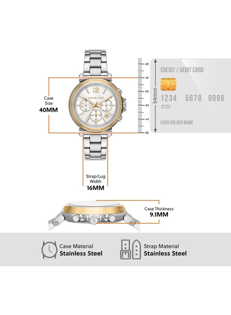 Michael Kors Women Michael Kors Maren MK7495 Women’s Watch – Silver Stainless Steel Bracelet & White Dial | 40mm Quartz Chronograph Elegant Timepiece - Image 4