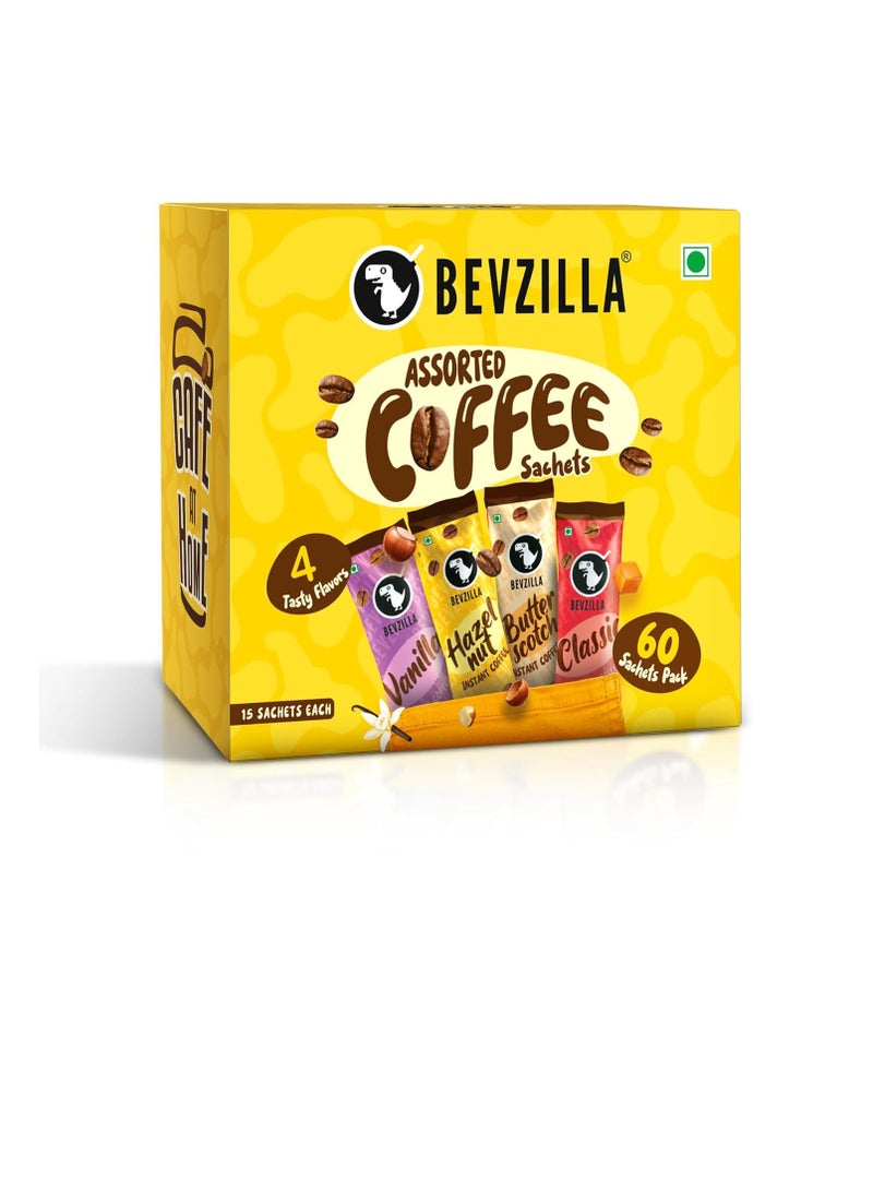 Bevzilla 60 Instant Coffee Powder Sachets 4 Flavours 120 Grams  Turkish Hazelnut Colombian Gold  French Vanilla and English Butterscotch 15 Sachets Each Flavour  Makes 60 Cups  - Image 2