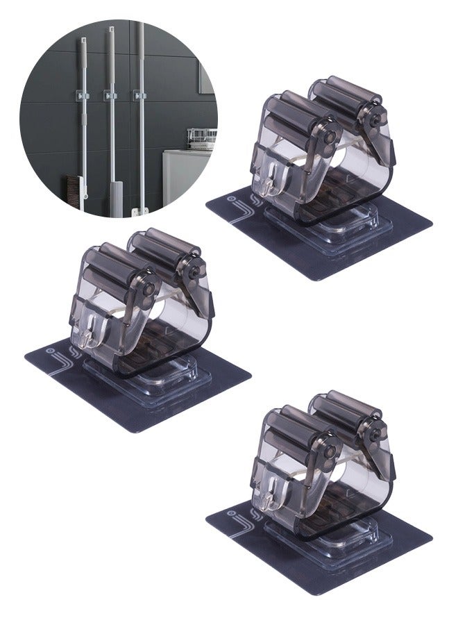3pcs Wall Mounted Mop Broom Holder, Mop Holder Self Adhesive Broom Hanger for Home Garage Garden Laundry Room Storage, Kitchen Tools Organizer - Image 1