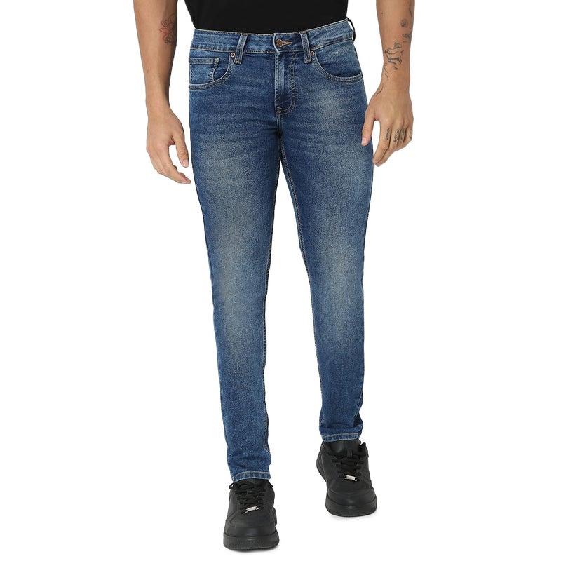 Spykar Men's Super Skinny Fit Low-Rise Casual Jeans Mid Blue - Image 4
