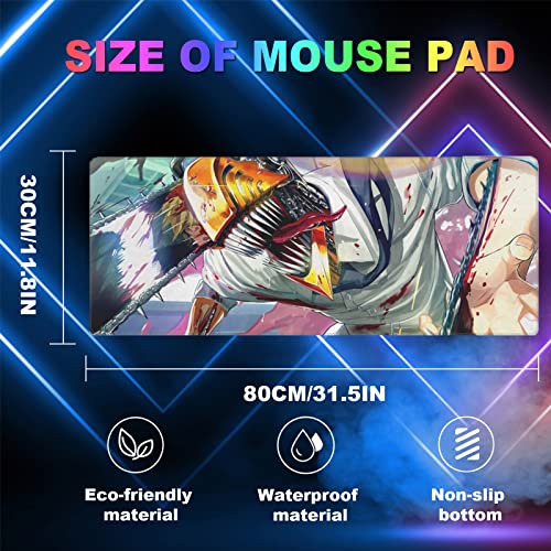 sabermaster RGB Anime Mouse Pad, Water Resist Keyboard Pad,Mouse Pads with Non-Slip Rubber Base,Office Computer Key Board Mousepad Computer Keyboard Mousepads Mat 800 x 300mm / 31.5×11.8 inches (4) - Image 2