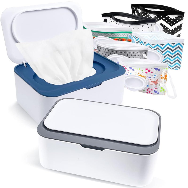 KALYLOC 8Pcs Baby Wipes Dispenser Reusable Baby Wipe Holder Box and Portable Wet Wipes Pouch Refillable Wipes Pouch Case Container with Lid for Bathroom Baby Nursery Kitchen Office Travel Black - Image 1