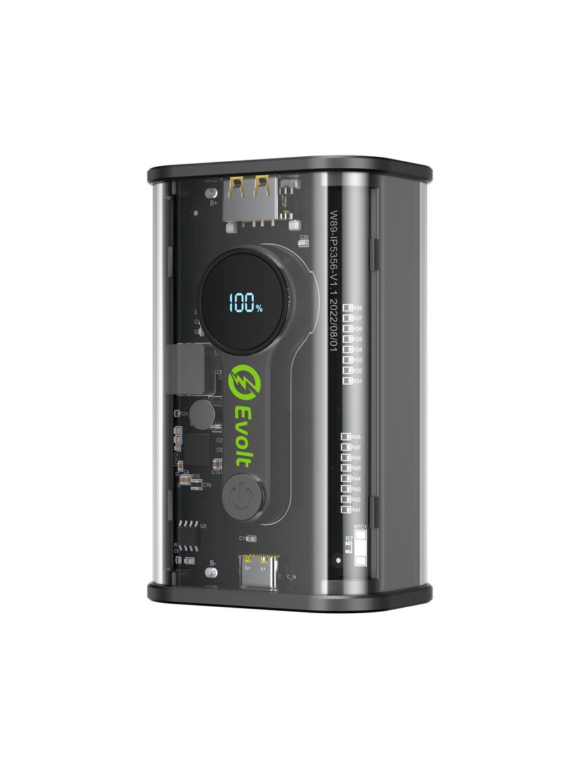 Evolt - PB-200 10,000 MAH Transparent Powerbank with Type-C (PD) & USB-A outputs for fast charging & Digital Battery Display - Image 1
