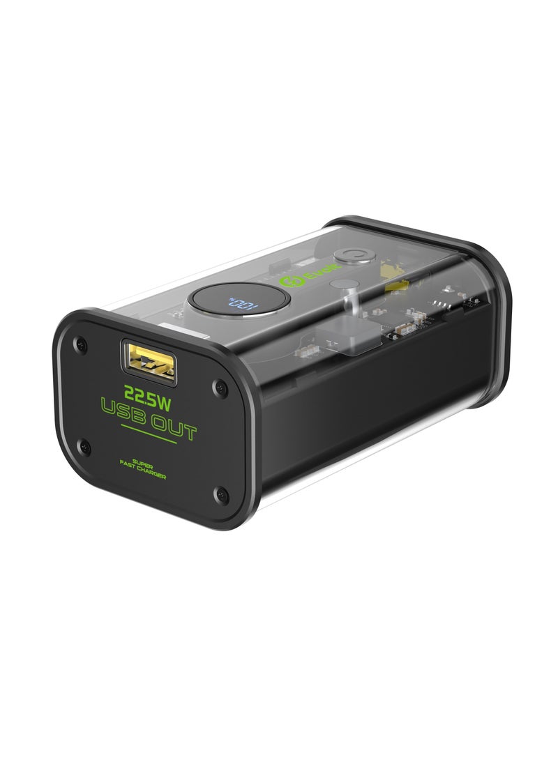 Evolt - PB-200 10,000 MAH Transparent Powerbank with Type-C (PD) & USB-A outputs for fast charging & Digital Battery Display - Image 1
