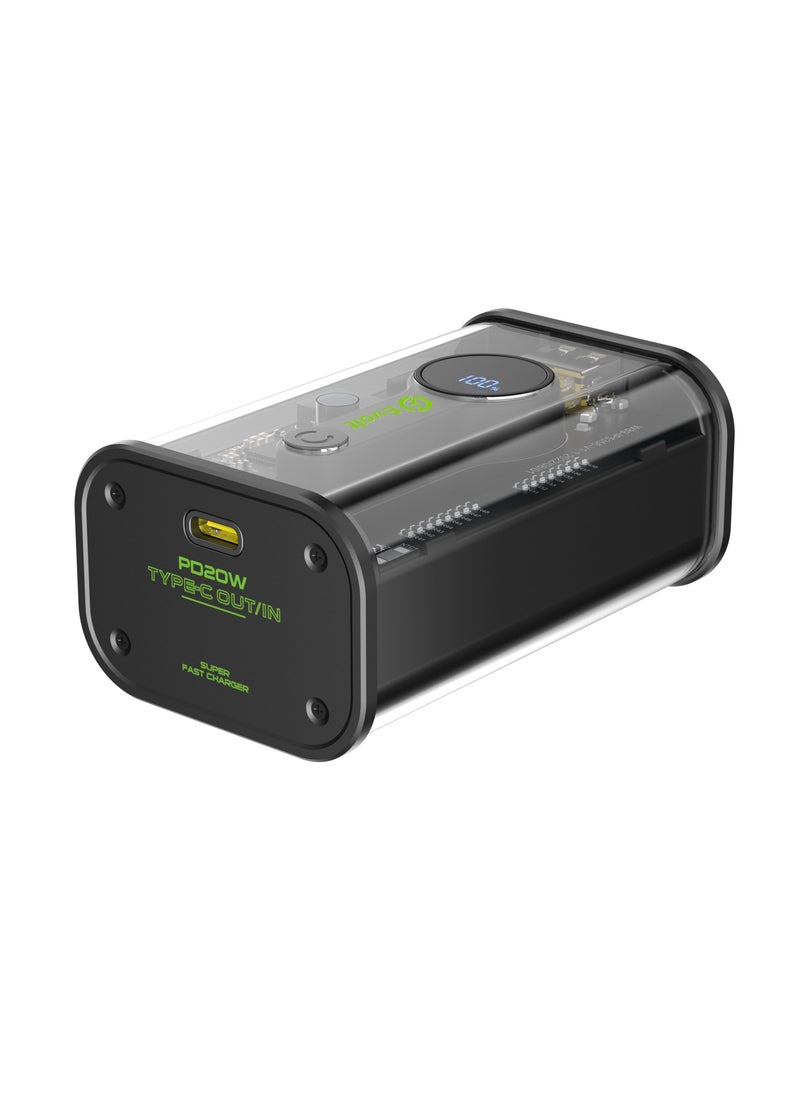 Evolt - PB-200 10,000 MAH Transparent Powerbank with Type-C (PD) & USB-A outputs for fast charging & Digital Battery Display - Image 1