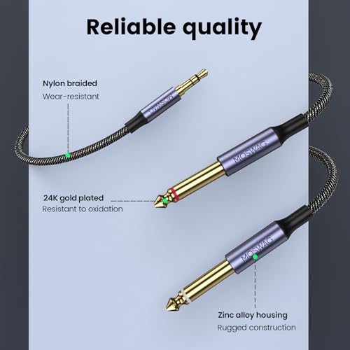 MOSWAG 3.5mm 1/8" TRS to 2 x 6.35mm 1/4" TS Mono Y Cable 3.28FT/1Meter Splitter Cable Compatible with Phone,iPod,Laptop,CD Players,Power Amplifier,Mixer,Home Stereo Systems - Image 4