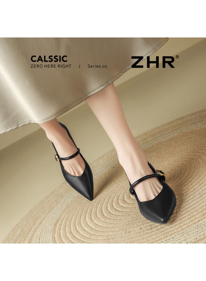 Zhr Zese Mary Jane Women's Pointed Toe Summer Single Shoes Shallow Mouth Chunky Heel One-strap Shoes Bl379f Black 37 - Image 4