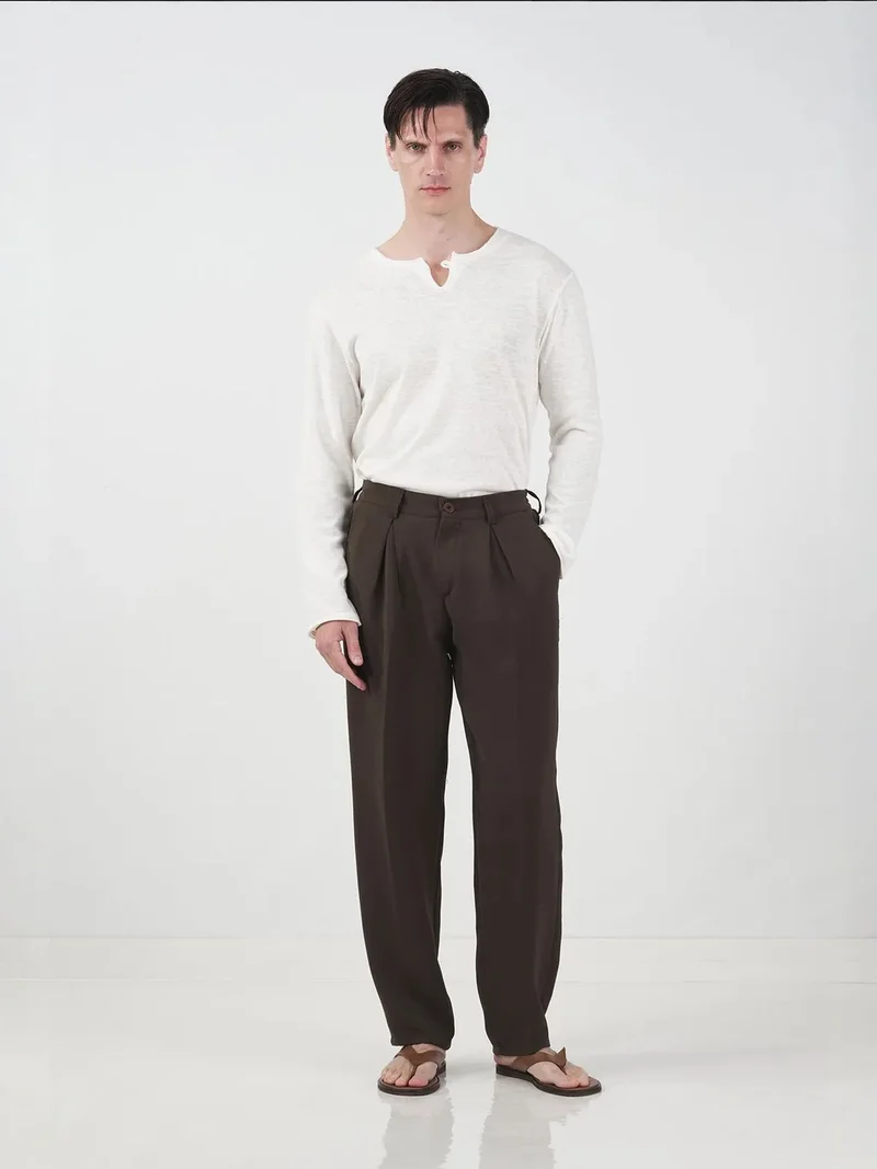 Giesto GIESTO Mid Waist Pleated Tailored Trousers