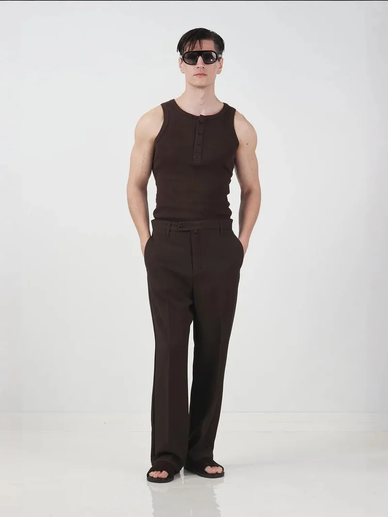 Giesto Coffee Brown GIESTO Mid Waist Pleated Tailored Trousers for Men | Best Price UAE