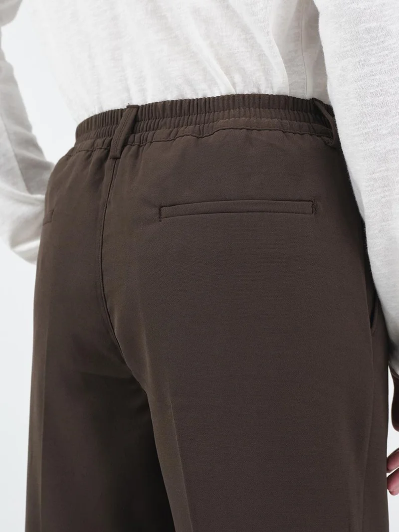 Giesto Coffee Brown GIESTO Mid Waist Pleated Tailored Trousers for Men | Best Price UAE