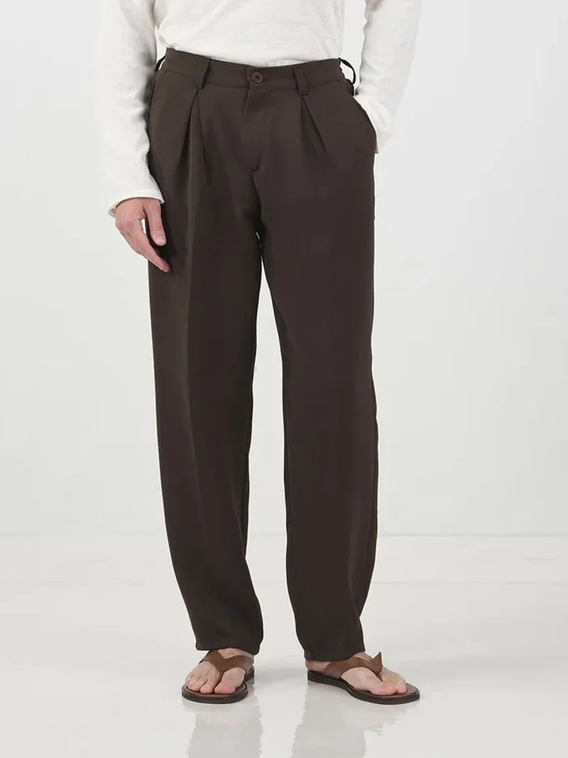 Giesto Coffee Brown GIESTO Mid Waist Pleated Tailored Trousers for Men | Best Price UAE