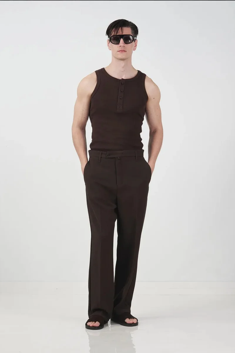 Giesto Coffee Brown GIESTO Mid Waist Pleated Tailored Trousers for Men | Best Price UAE