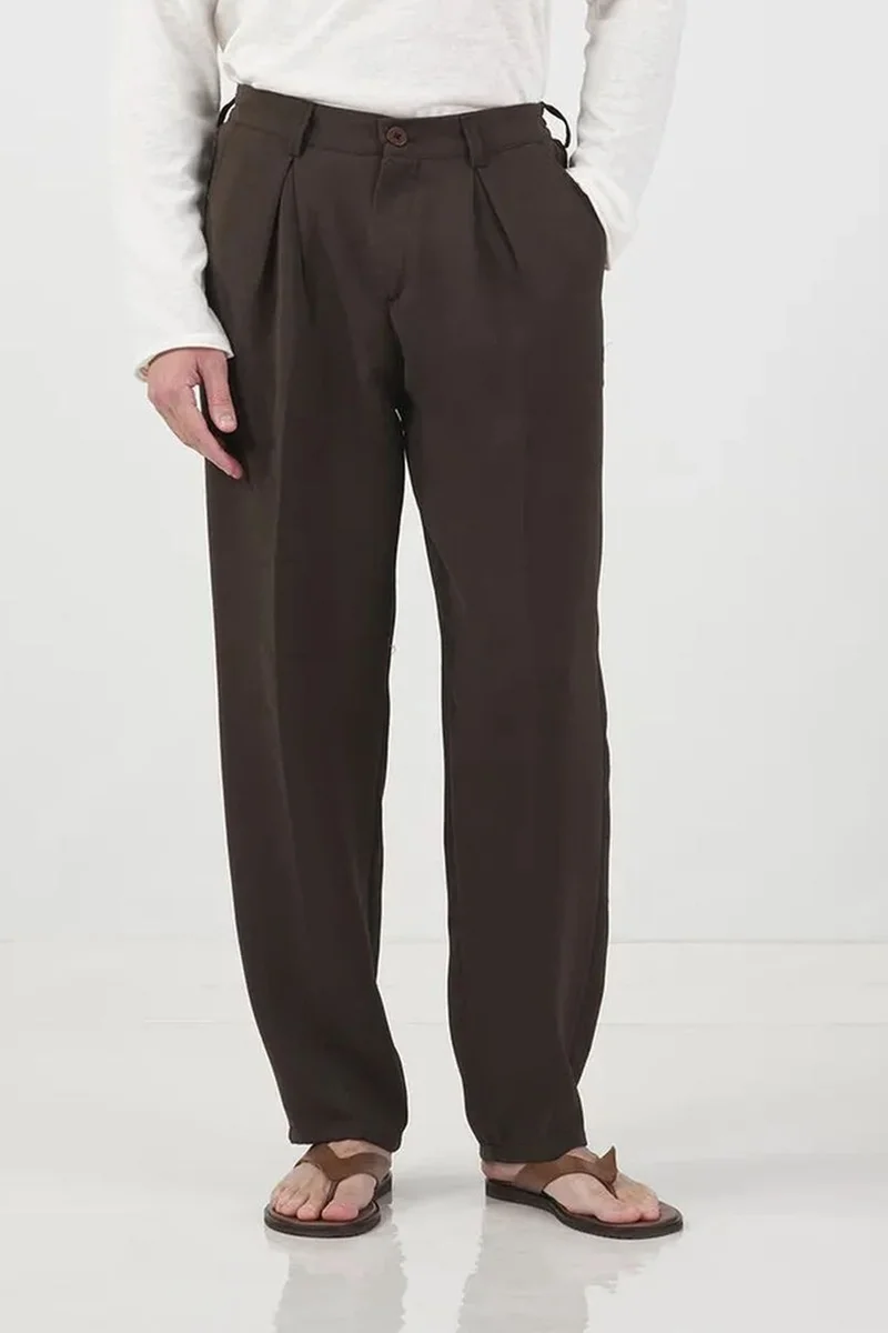 Giesto Coffee Brown GIESTO Mid Waist Pleated Tailored Trousers for Men | Best Price UAE