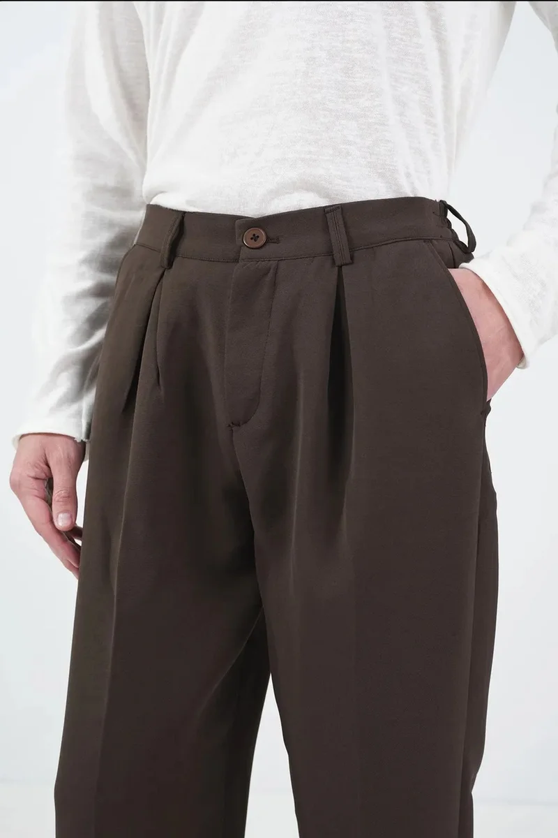 Giesto Coffee Brown GIESTO Mid Waist Pleated Tailored Trousers for Men | Best Price UAE
