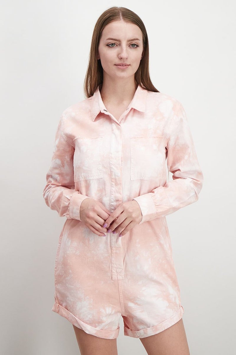 Lorna Jane Women Tie Dye Long Sleeves Dreamy Playsuit, Pink - Image 1