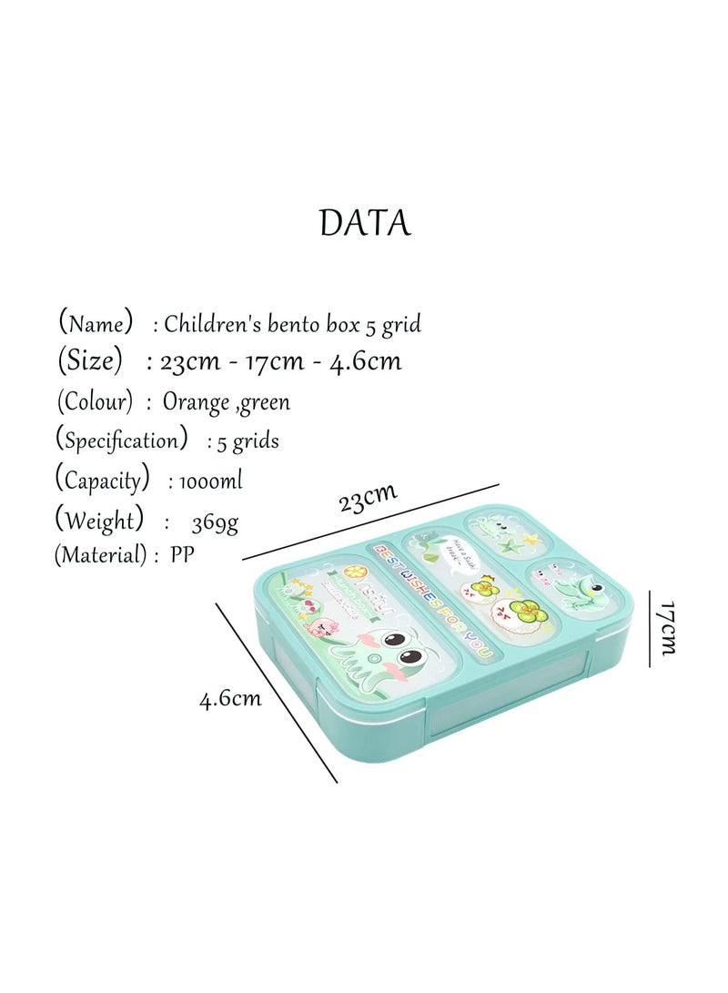 Bento Lunch Box with Cutlery and 5 Compartments, Suitable for Microwave and Dishwasher, Green 800ml  - Image 3